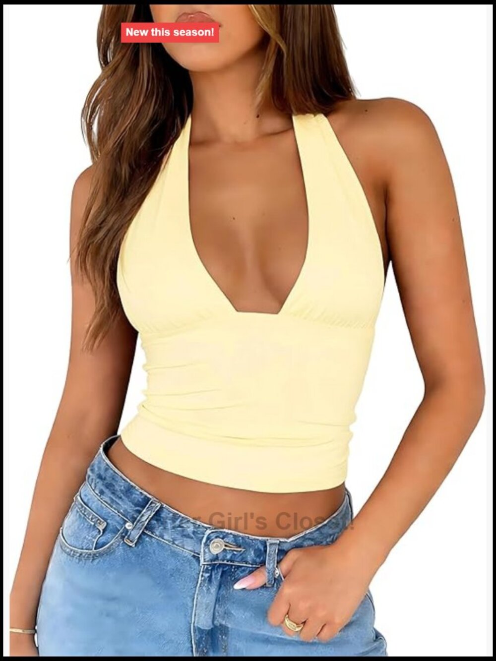 Halter Neck Backless Tank Top Deep V Neck Sleeveless Crop Top Y2K Slim Fit